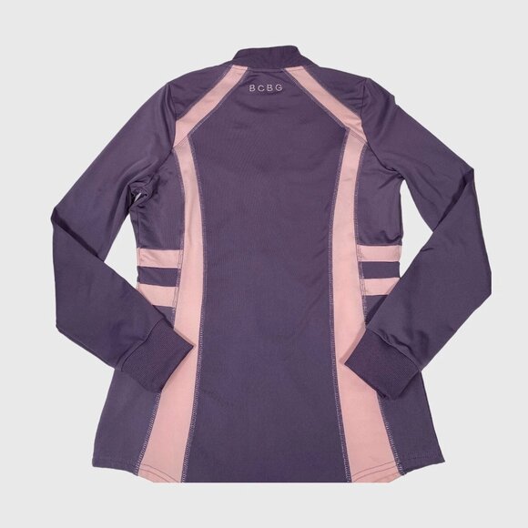 BCBG Maxazria Womens Jacket M Purple Pink Stripe Athletic Track Full Zip Active - Picture 2 of 10